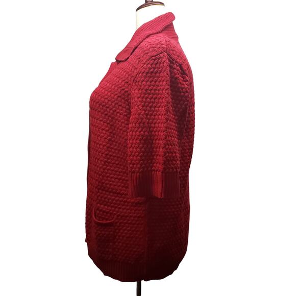 Chaps Red Basket Weave Sweater 2X Plus Size Vintage Cardigan Pockets Retro - Picture 4 of 9